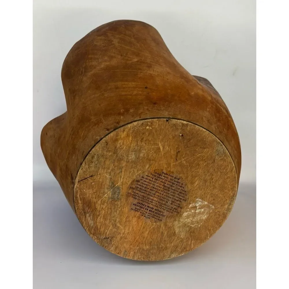 Vintage Pottery Barn Hand Carved Solid  Mango Wood Vessel Display Bowl
